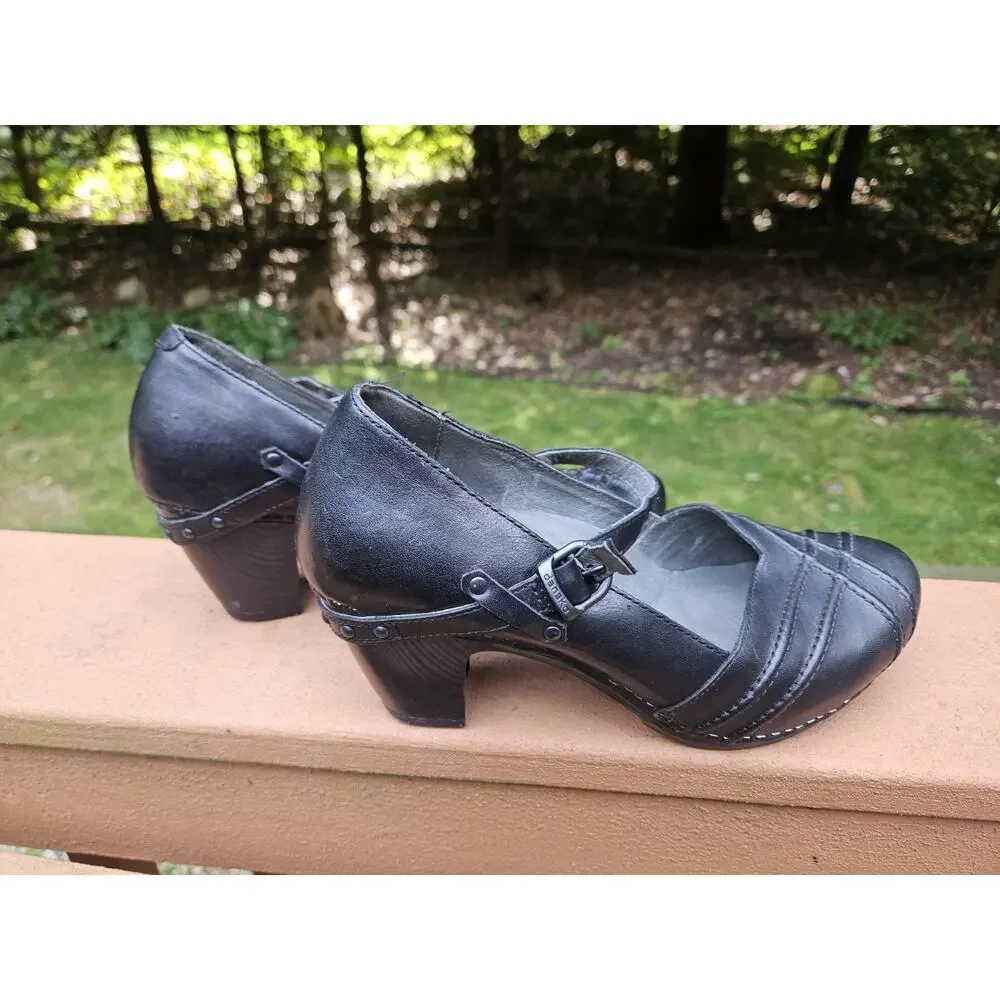 Dansko Women’s Mary Jane Heels Black Leather Buckle Strap Round Toe 10.5